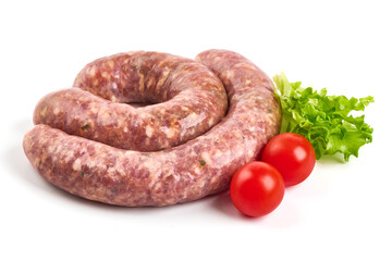 Raw pork Sausages, isolated on white background