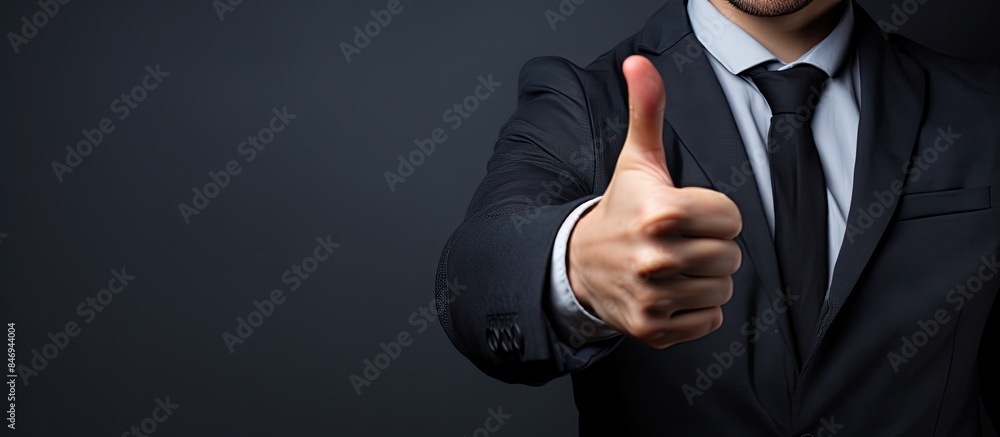Aufkleber A gentleman dressed in a suit and tie displaying a positive thumbs-up gesture against a blackboard backdrop. with copy space image. Place for adding text or design