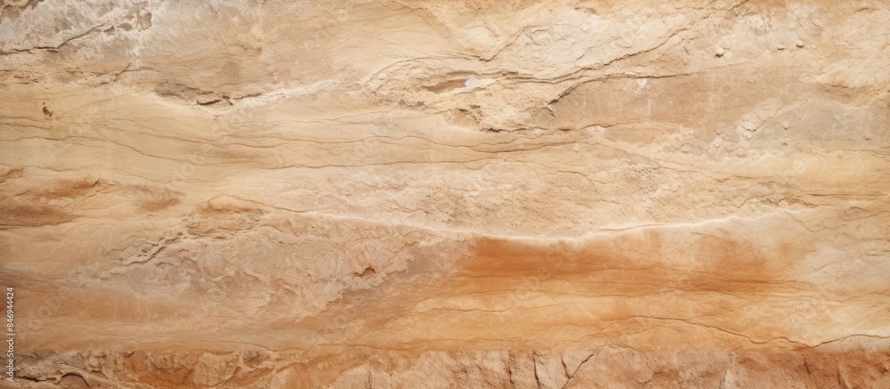Poster black and white dog stands by brown wall against natural sandstone background. with copy space image