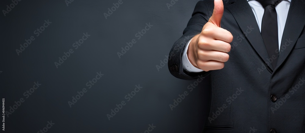 Aufkleber A man dressed in a suit close up against a blackboard background, displaying a thumbs up gesture. with copy space image. Place for adding text or design