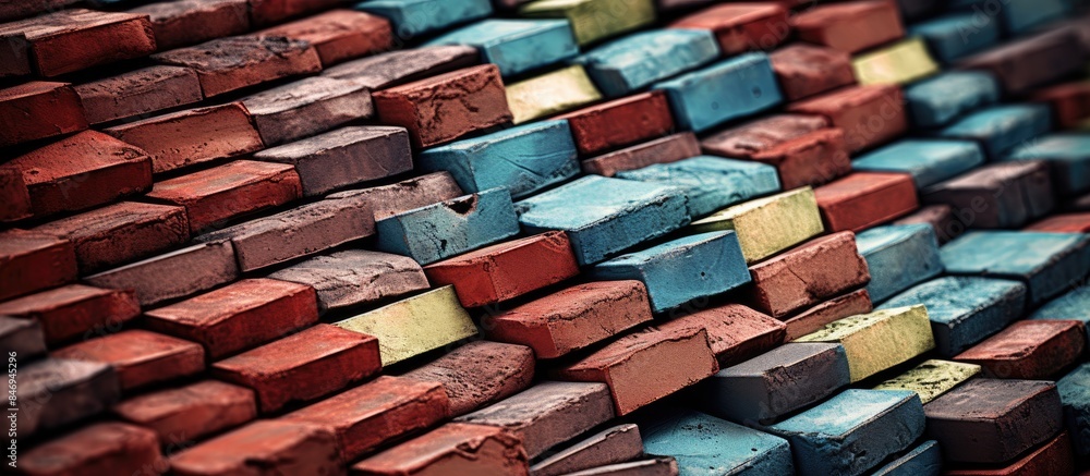 Aufkleber Assorted aged bricks stacked on top of one another in a rustic arrangement. with copy space image. Place for adding text or design