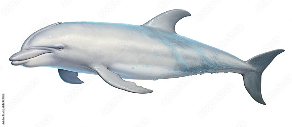 Poster Graceful Risso's Dolphin, Grampus griseus, displaying its distinctive pale body and captivating blue tail while swimming. with copy space image. Place for adding text or design