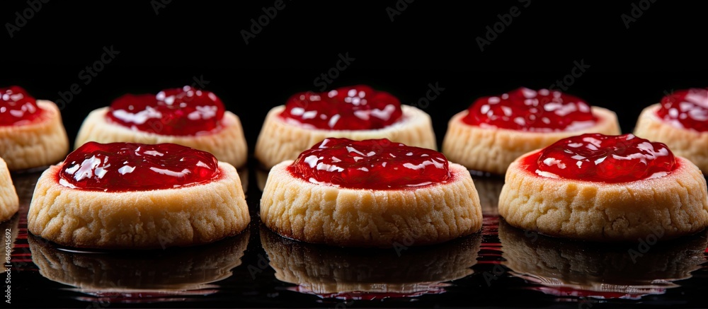Fototapete Close up view of a variety of cookies on a tray topped with delicious jam. with copy space image. Place for adding text or design