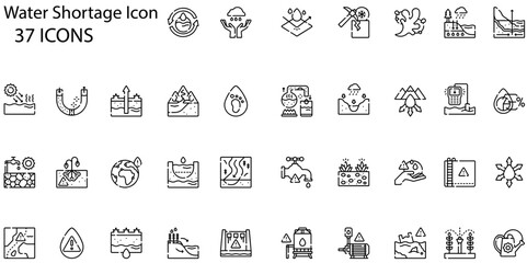 Set of water shortage icons. Line art style icons bundle. vector illustration
