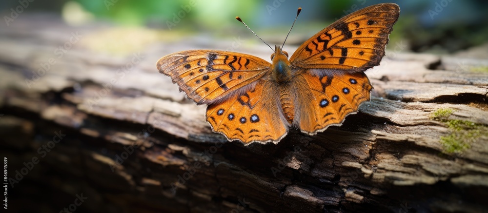 Leinwandbilder small butterfly perched on a log, showcasing delicate wings in a natural setting. with copy space im