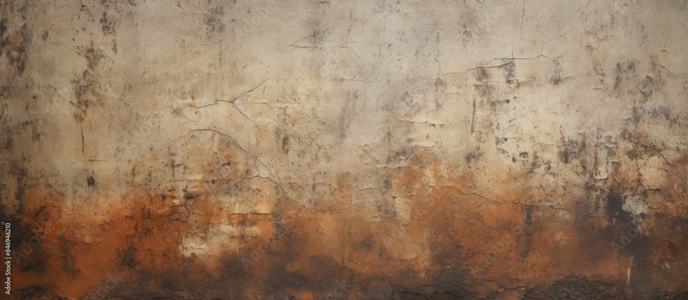 Poster Old and worn, the grunge texture of a wall with rusted surface featuring a distinctive brown and white stripe. with copy space image. Place for adding text or design