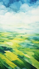 aerial view agricultural fields, flat design, top view, farming theme, water color, monochromatic color scheme