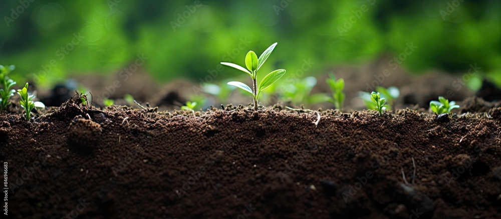 Leinwandbilder a small plant is sprouting from the earth, showing signs of new growth. with copy space image. place