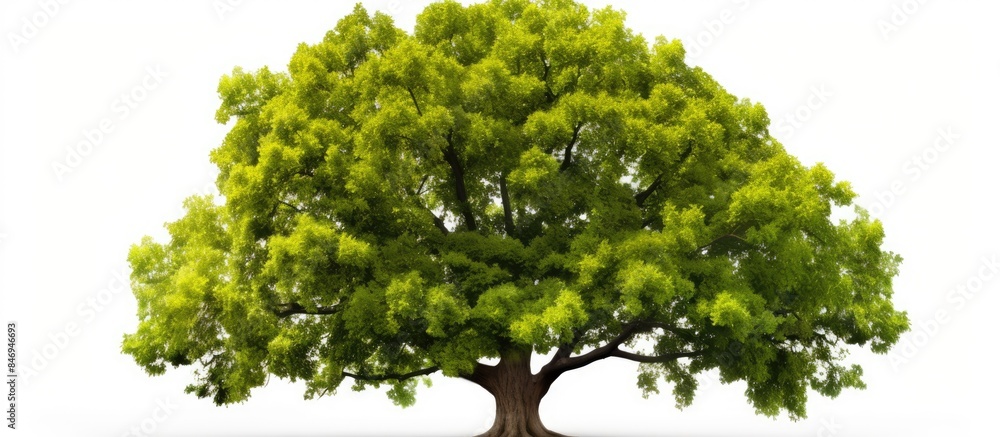 Aufkleber Tall tree displaying abundant green foliage set against a clean white background. with copy space image. Place for adding text or design