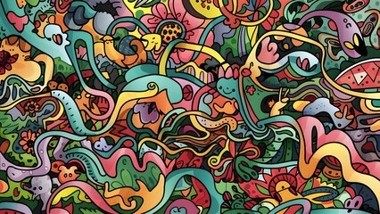 Surreal Abstract Background with Doodled Dreamscapes Hints at a fantastical world