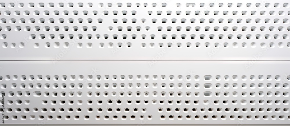 Aufkleber Metal with white paint is perforated with rows of holes in the wall of a room. with copy space image. Place for adding text or design
