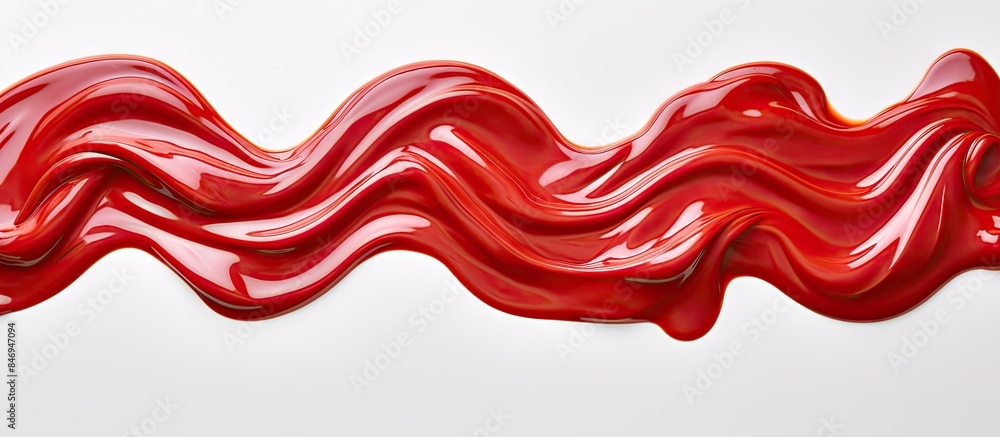 Poster Red liquid smoothly travels downwards on a plain white backdrop. with copy space image. Place for adding text or design