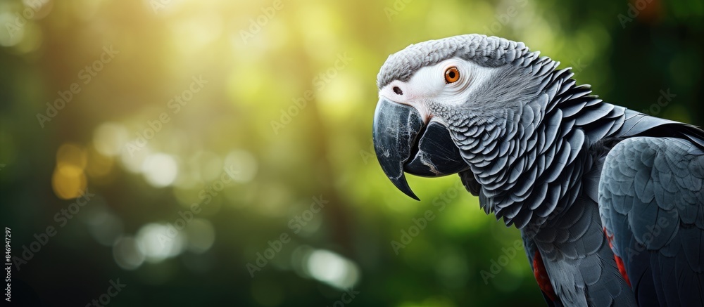 Aufkleber large gray parrot enjoying the warmth of the sun in its radiant glow. with copy space image. place f