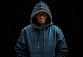 Anonymous man in hood, hoodie and obscured face, computer code hacker concept.