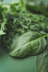 Obraz premium Green vegetables and dark leafy food background as a healthy eating concept of fresh garden produce organically grown as a symbol of health