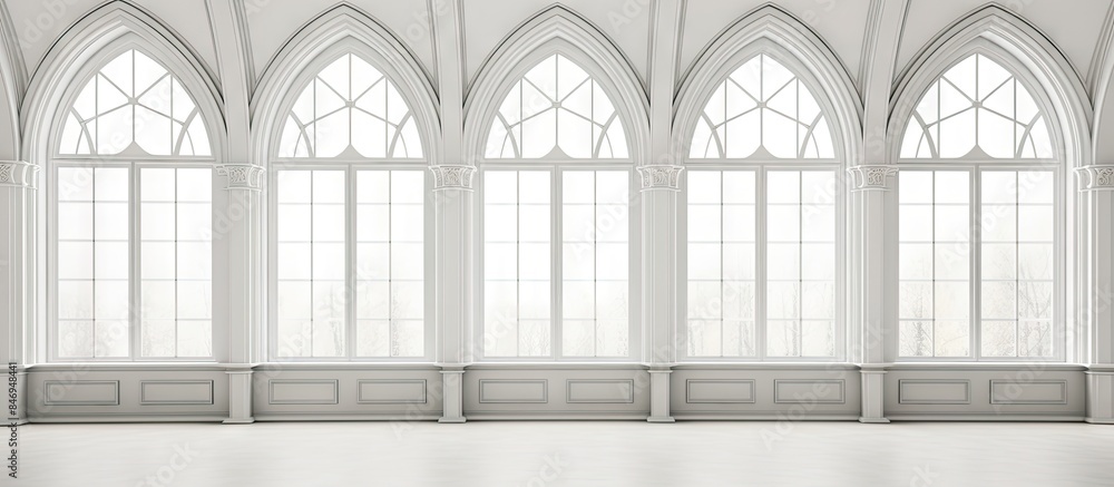 Poster Large space showcasing an array of windows allowing sunlight to filter in abundantly. with copy space image. Place for adding text or design