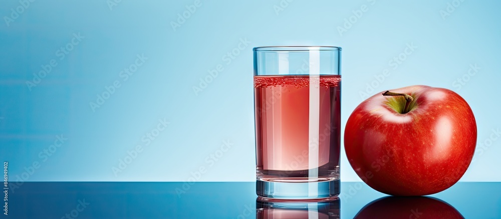 Leinwandbilder glass of refreshing water placed beside a vibrant apple, promoting a healthy diet and hydration. wit