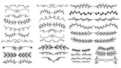 Floral frames set , borders, wreaths Trendy Line drawing, line art style  ,Hand drawn design elements , Flat Modern design isolated on white background ,Vector illustration EPS 10