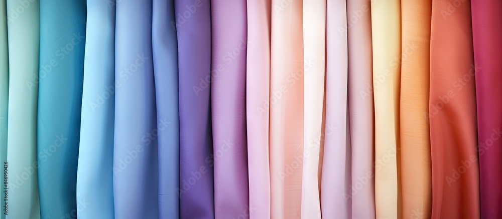 Aufkleber Diverse colored curtains close-up; textile texture dyed fabric serving as background. with copy space image. Place for adding text or design