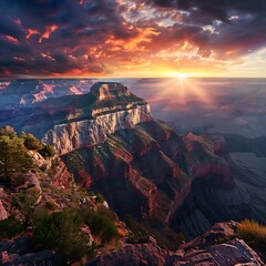 Grand Canyon sunset with vibrant colors and deep shadows