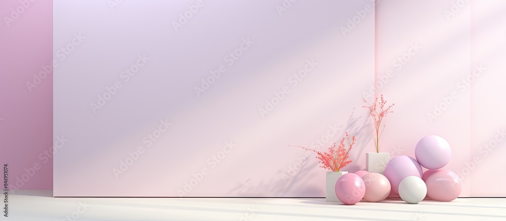 Poster Display of three vases and a vase with flowers in soft pastel colors for advertising and product promotion. with copy space image. Place for adding text or design
