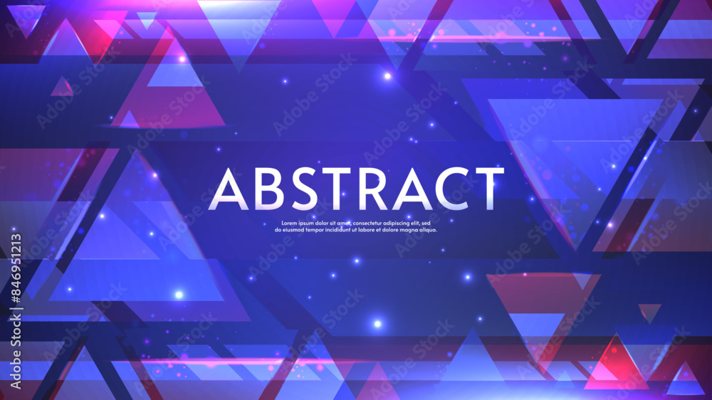 Poster abstract vector illustrarion. purple digital triangle elements on dark backdrop. motion effect. futu