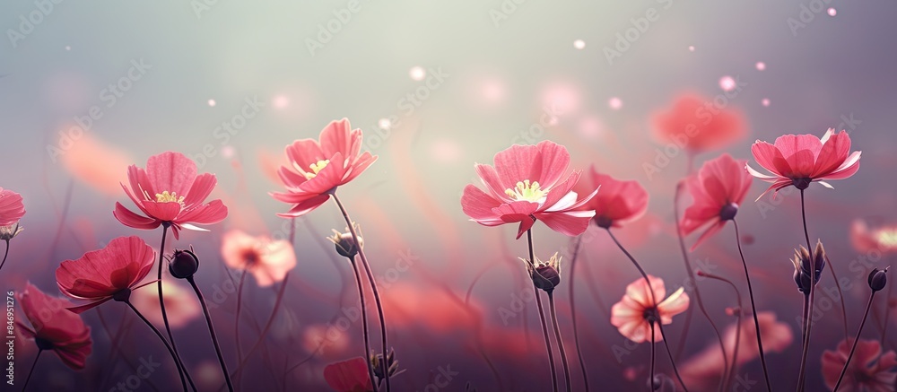 Leinwandbilder vibrant and captivating flowers blooming in a picturesque field against a backdrop of the sky. with 