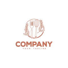 Creative logo design depicting cute hand drawn cooking utensils. 