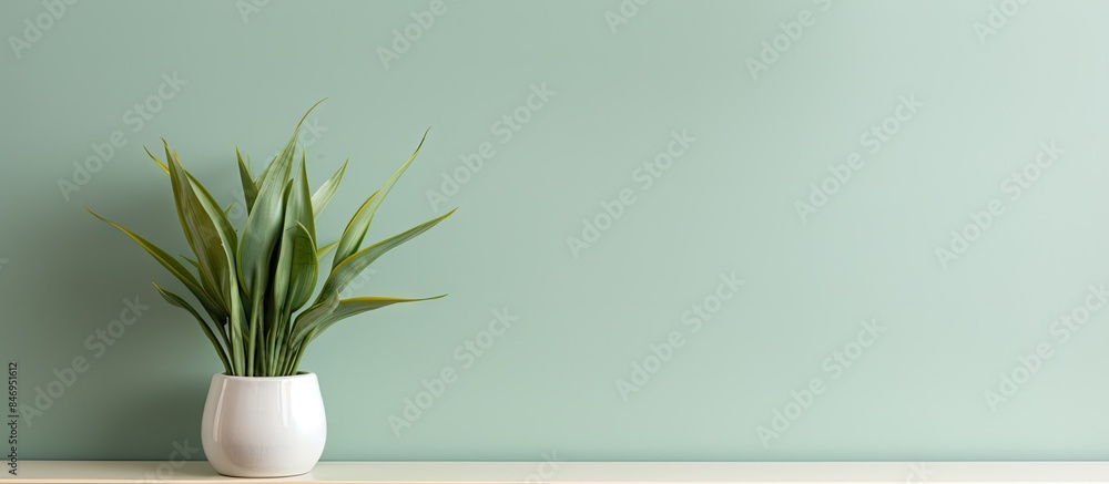 Aufkleber A plant displayed in a white vase placed on a shelf in a room setting. with copy space image. Place for adding text or design