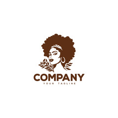 Creative logo design depicting a beautiful afro lady. 