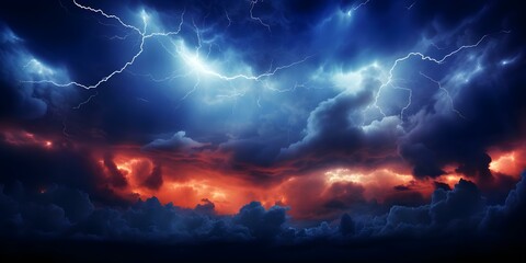 Mystical night sky with storm clouds and lightning. Concept Night Sky Photography, Storm Clouds, Lightning, Mystical Atmosphere