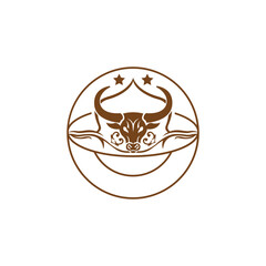 Creative logo design depicting a bull head emblem. 