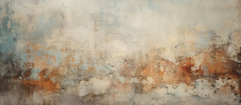 A detailed close-up of an old wall with a grunge texture, showcasing a mix of brown and blue paint marks. with copy space image. Place for adding text or design