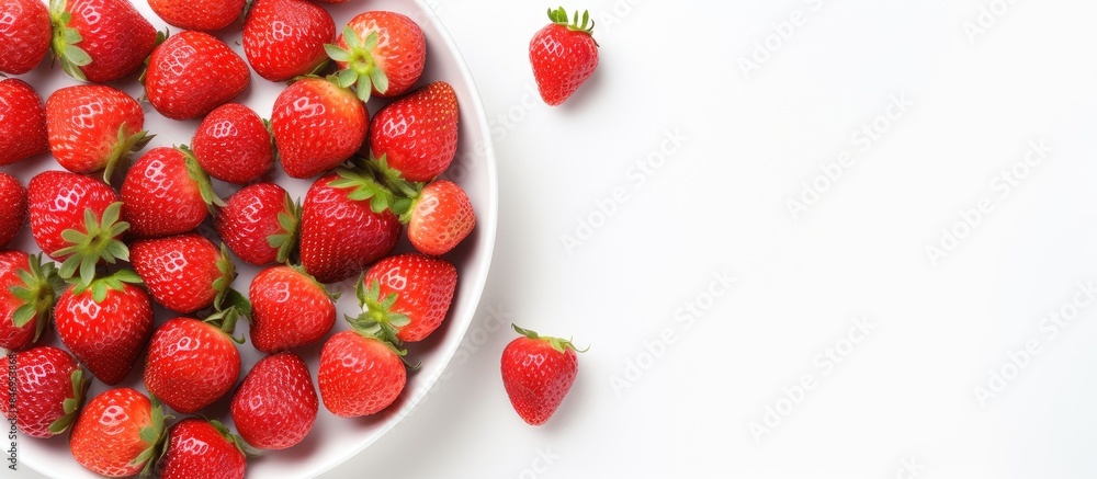 Aufkleber fresh and ripe strawberries arranged in a white bowl captured in a close-up view. with copy space im