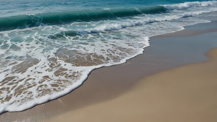 wave on the beach : beautiful sandy beach and soft blue ocean wave