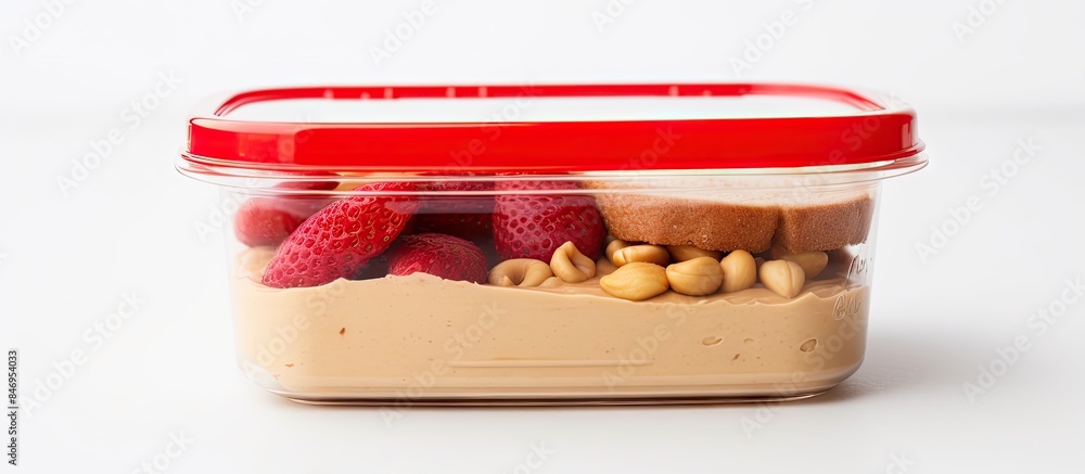 Aufkleber Healthy lunch container with a peanut butter and jelly sandwich, perfect for kids or adults on the go. with copy space image. Place for adding text or design