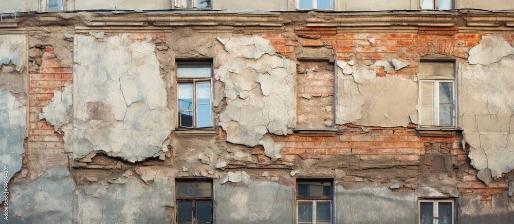 Leinwandbilder Old structure supported by scaffolding showing visible damage with cracks in its facade. with copy space image. Place for adding text or design