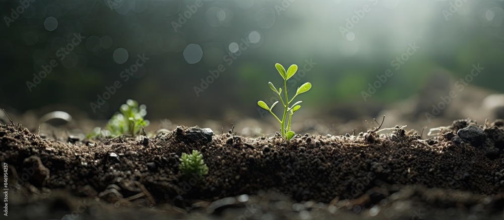 Leinwandbilder emerging from the earth, a small plant breaks through the surface with delicate resilience. with cop