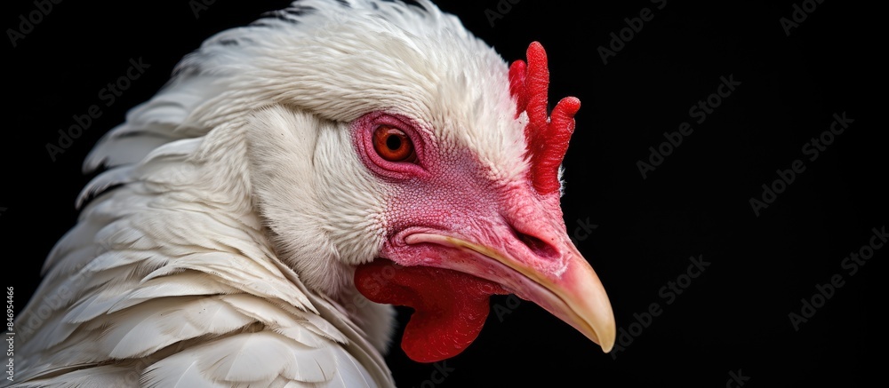 Poster White Muscovy duck displaying distinctive red markings on its plumage. with copy space image. Place for adding text or design