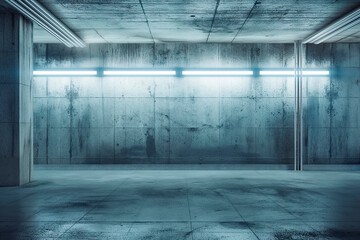 Grunge concrete empty grey light room with glowing lights