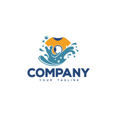 Creative logo design depicting a washer , water waves and a shirt. 