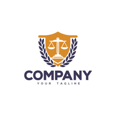Creative logo design depicting legal scales emblem. 