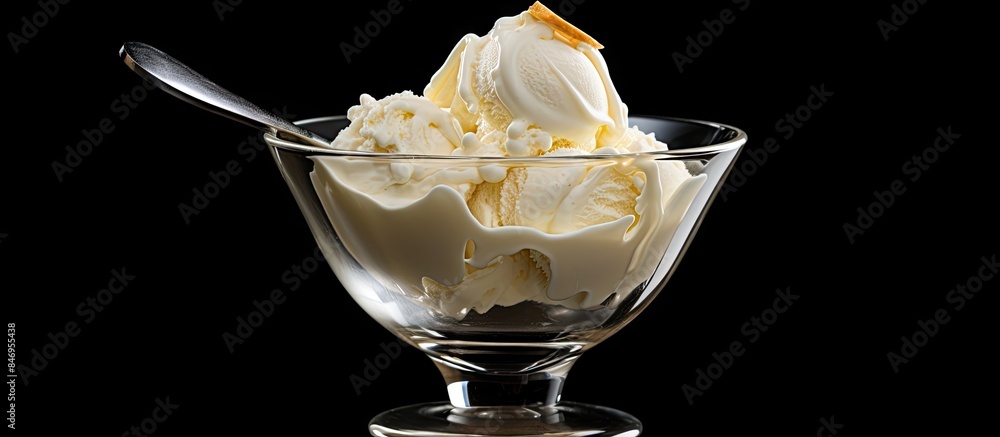 Aufkleber glass bowl containing a single scoop of vanilla ice cream. with copy space image. place for adding t