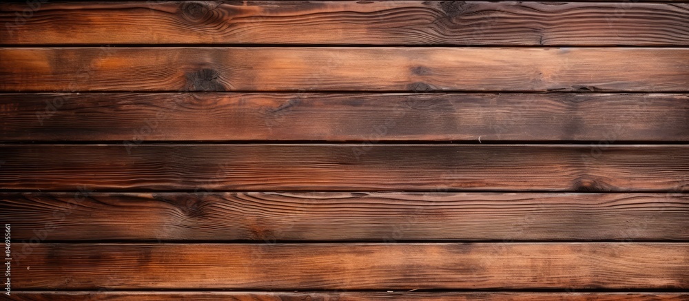 Poster Detailed focus on the texture of a wooden wall treated with a brown stain for a warm and rustic appearance. with copy space image. Place for adding text or design