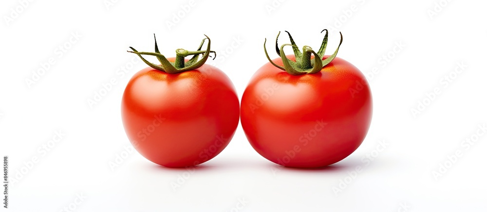 Aufkleber a simple composition of three fresh tomatoes, with two placed at the sides and one in the center, on