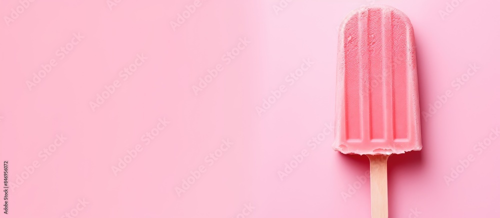 Fototapete pink popsicle and ice cream with strawberry on a matching pink background, creating a vibrant and pl