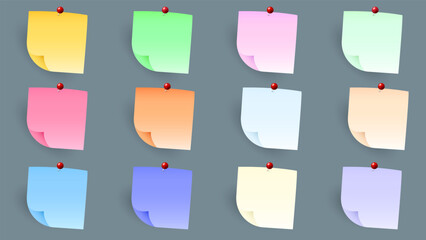 Colorful Pin and post it, on gray background, Notepaper meeting reminder, Flat Modern design , illustration Vector EPS 10 