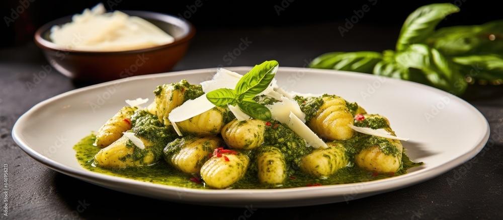 Fototapete broccoli and cheese served on a plate, a delicious and nutritious meal option. with copy space image