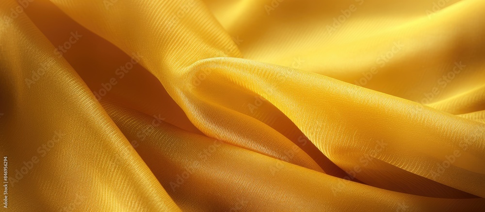Poster Yellow fabric with intricate folds and texture, featuring lurex stripes for a stylish look. with copy space image. Place for adding text or design