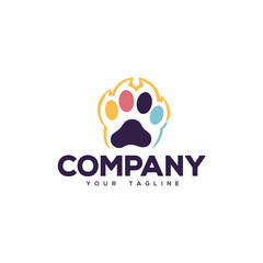 Creative logo design depicting a coloful animal paw print. 